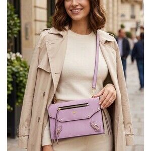 Oryany Genuine Leather Crossbody Bag Small Bright Lilac Purple Excellent